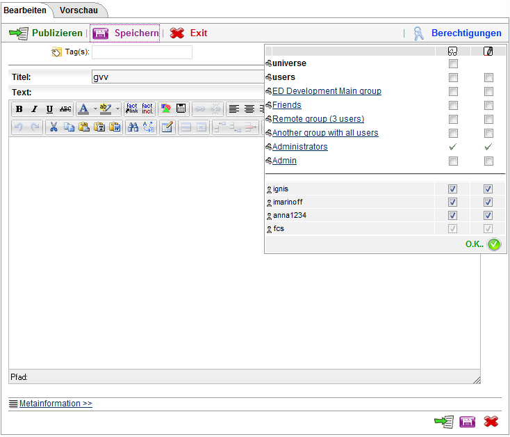 Easy publishing - permission selector german - 1379276.1 Easy publishing - permission selector german - 1379276.1